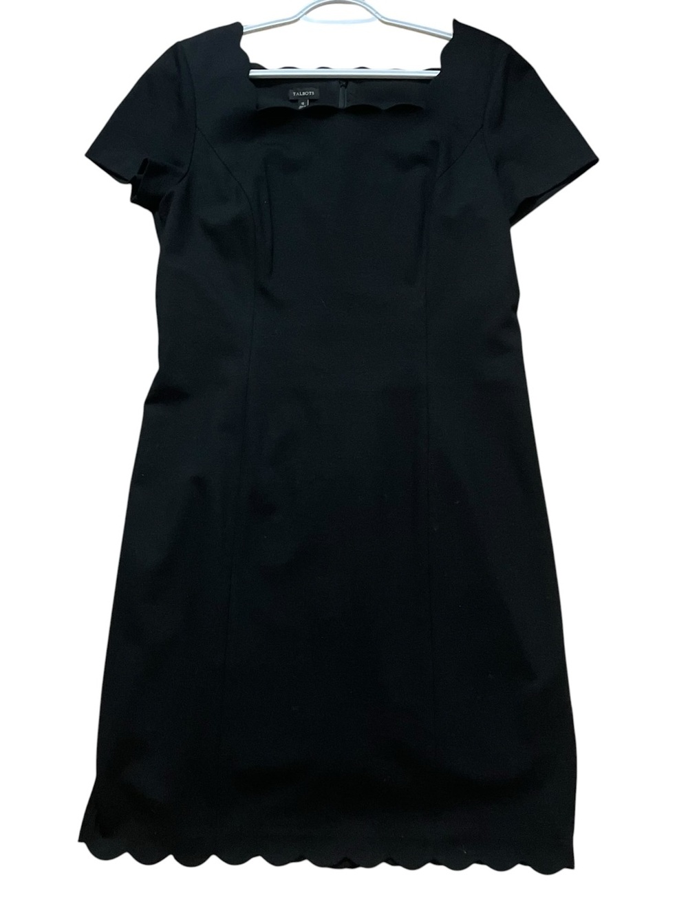 Talbots Black Scallop-Hem Short Sleeve Sheath Dress sz 12